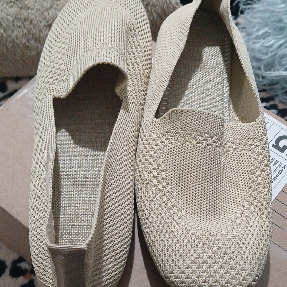 Comfort Knit Slip-On Flats - Beige